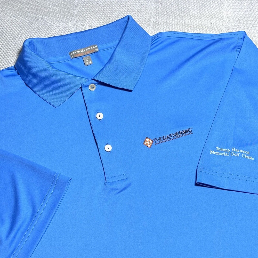 Peter Millar Summer Comfort Blue Performance Golf Polo Shirt Sz XL The Gathering